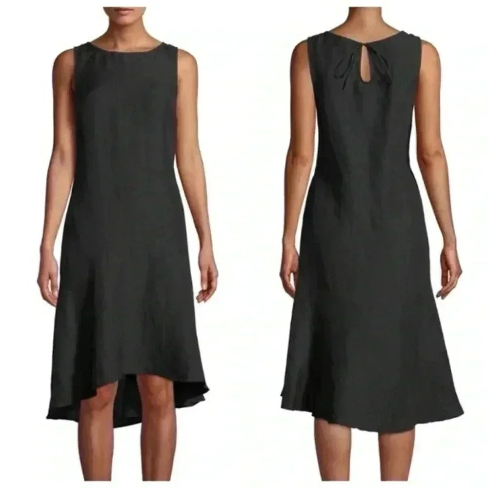 ❤️Host Picks❤️[XS]Tommy Bahamas  Linen Blend Flounce Black Sleeveless MIDI Dress